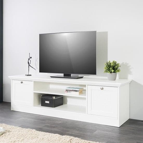 Country Wooden TV Stand In White With 2 Doors