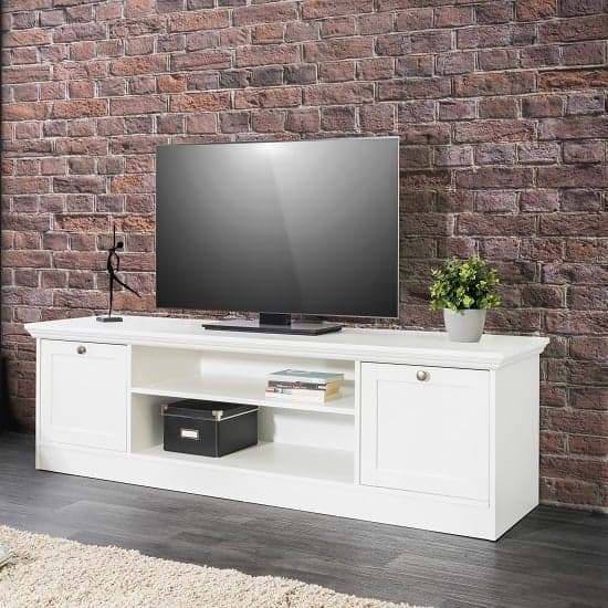 Country Wooden TV Stand In White With 2 Doors_2