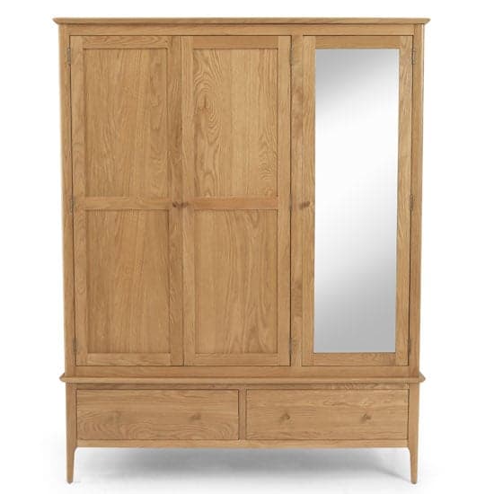 Courbet Triple Door Wardrobe In Light Solid Oak With Mirror_2
