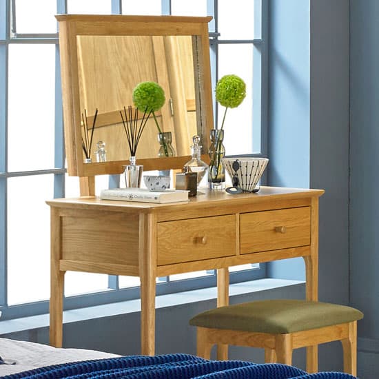 Courbet Wooden 3Pc Dressing Table Set In Light Solid Oak_2
