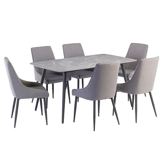 Coveta Grey Ceramic Dining Table 6 Remika Mineral Grey Chairs_1
