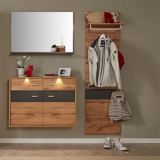 Coyco LED Wall Hung Shoe Storage Cabinet In Wotan Oak And Grey_4