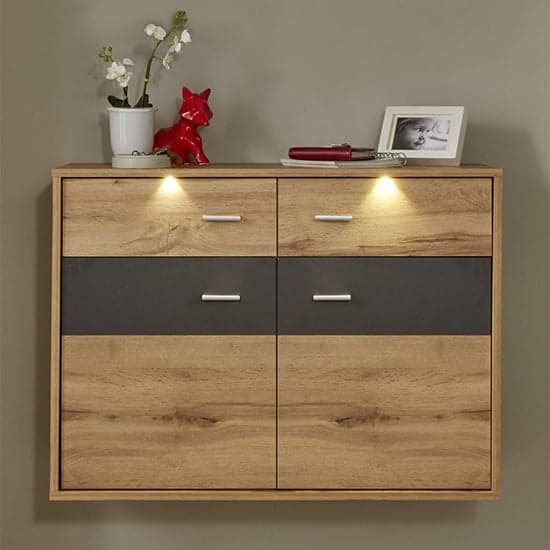 Coyco LED Wall Hung Shoe Storage Cabinet In Wotan Oak And Grey_1
