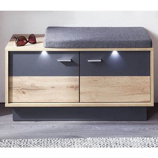 Coyco LED Wooden Seating Bench In Wotan Oak And Grey_1