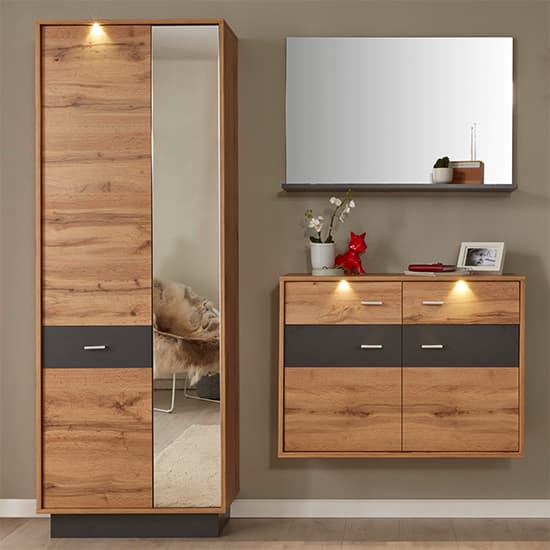 Coyco LED Wooden Wardrobe In Wotan Oak And Grey_4