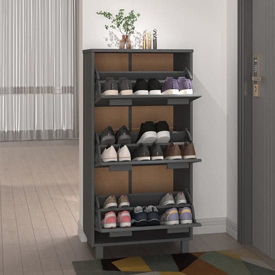 Coyne Pinewood Shoe Storage Cabinet With 3 Doors In Dark Grey_2