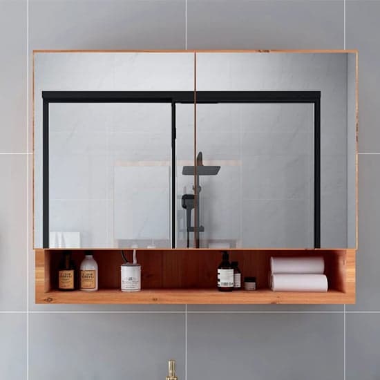 Cranbrook Bathroom Mirrored Cabinet In Oak With LED_2