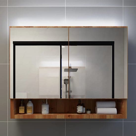 Cranbrook Bathroom Mirrored Cabinet In Oak With LED_1