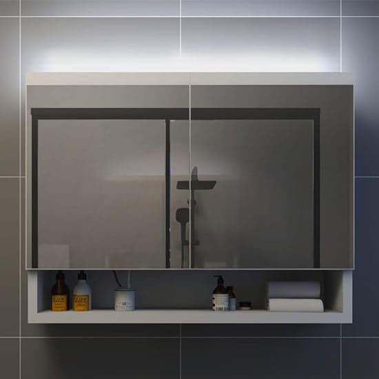 Cranbrook Bathroom Mirrored Cabinet In White With LED_1