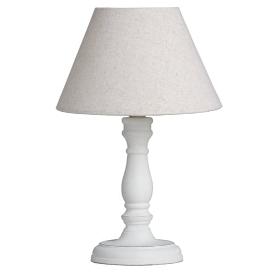 Crania Wooden Table Lamp In White With Beige Shade_1