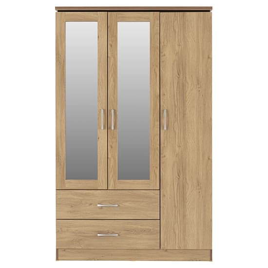 Crieff Mirrored Wardrobe With 3 Doors 2 Drawers In Oak Effect_2
