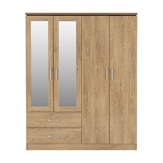 Crieff Mirrored Wardrobe With 4 Doors 2 Drawers In Oak Effect_2