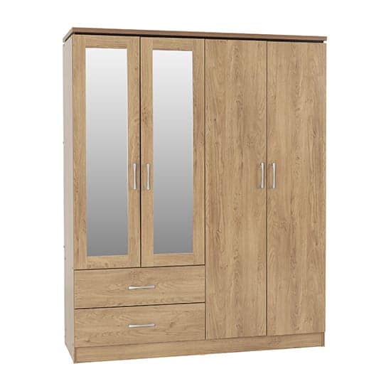 Crieff Mirrored Wardrobe With 4 Doors 2 Drawers In Oak Effect_1