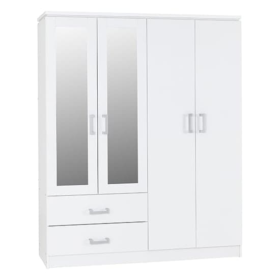 Crieff Mirrored Wardrobe With 4 Doors 2 Drawers In White_1