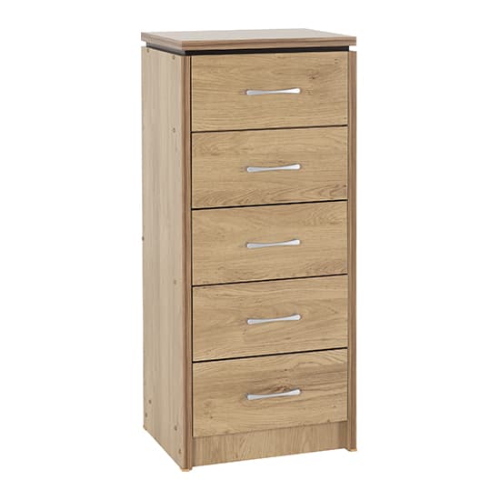 Crieff Narrow Wooden Chest Of 5 Drawers In Oak Effect_1