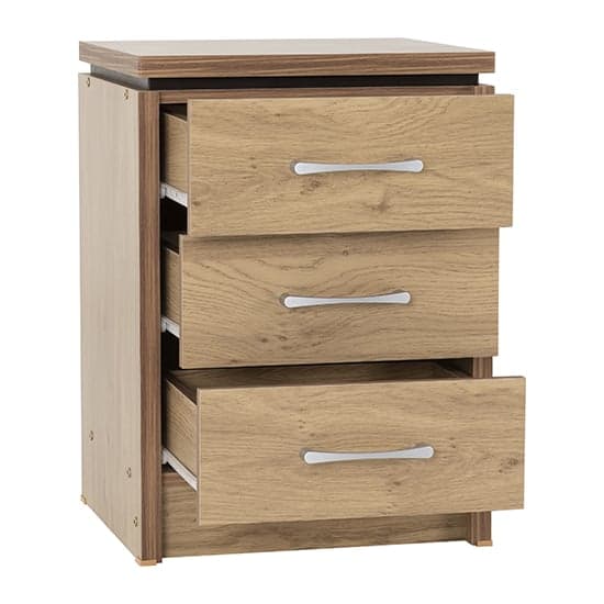 Crieff Wooden Bedside Cabinet With 3 Drawers In Oak Effect_2