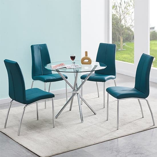 Criss Cross Glass Dining Table With 4 Opal Teal Chairs_1