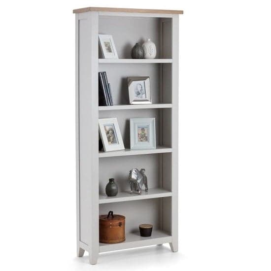 Raisie Wooden Tall Bookcase In Oak Top And Grey_2