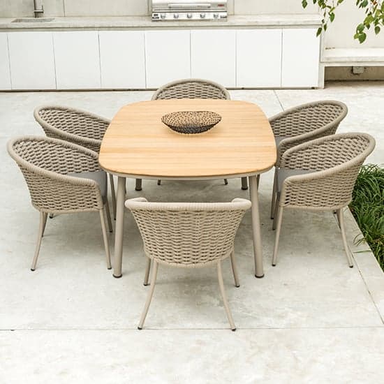 Crod Outdoor 2000mm Roble Dining Table With 6 Chairs In Beige_2