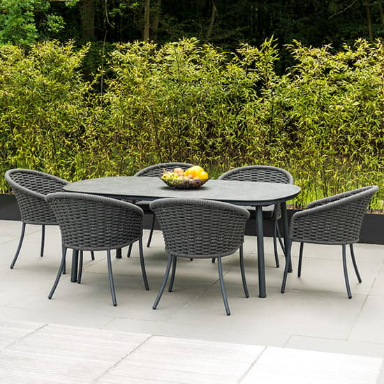 Crod Outdoor 2000mm Roble Dining Table With 6 Chairs In Grey_1