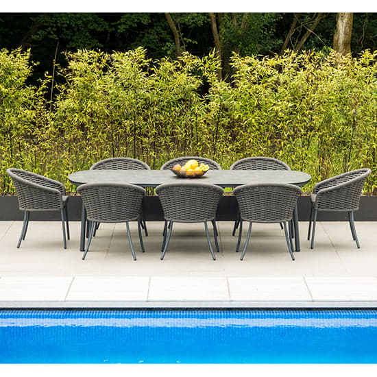 Crod Outdoor 2700mm Roble Dining Table With 8 Chairs In Grey_2