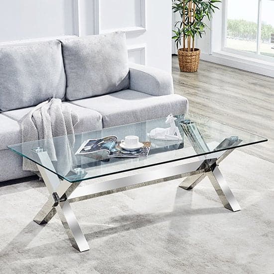 Crossley Clear Glass Coffee Table With Stainless Steel Legs
