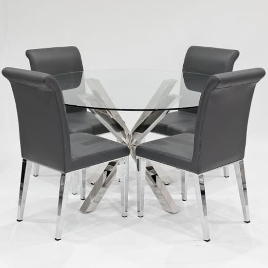 Crossley Round Glass Dining Set With 4 Kirkland Grey Chairs_2