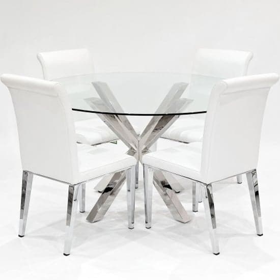 Crossley Round Glass Dining Set With 4 Kirkland White Chairs_2
