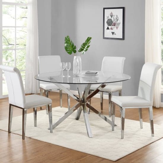 Crossley Round Glass Dining Set With 4 Kirkland White Chairs_1