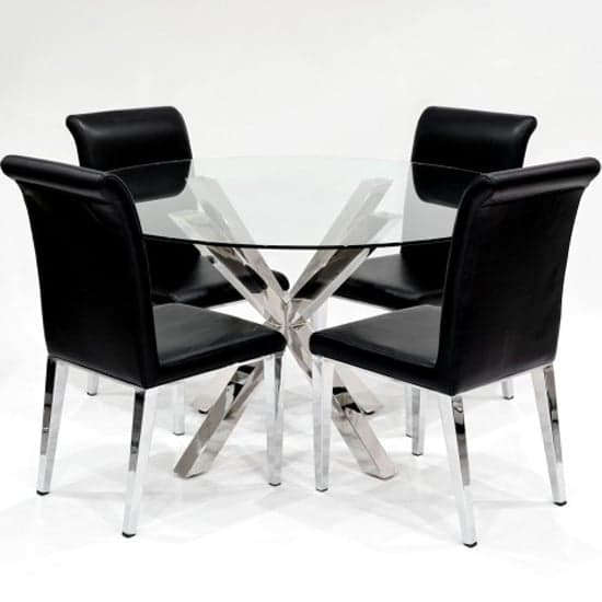 Crossley Round Glass Dining Set With 4 Kirkland Black Chairs_2