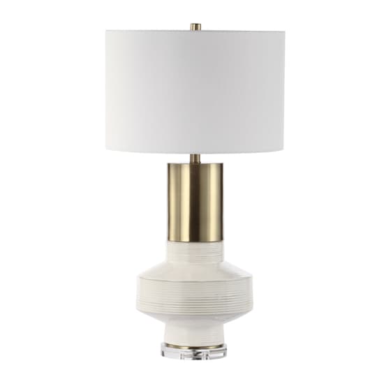 Crotone White Linen Shade Table Lamp With White Ceramic Base_1