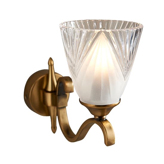 Cua Single Wall Light In Antique Brass With Deco Glass_4