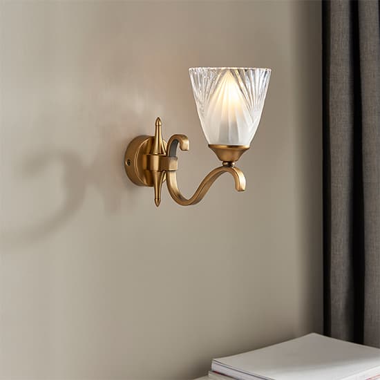 Cua Single Wall Light In Antique Brass With Deco Glass_6