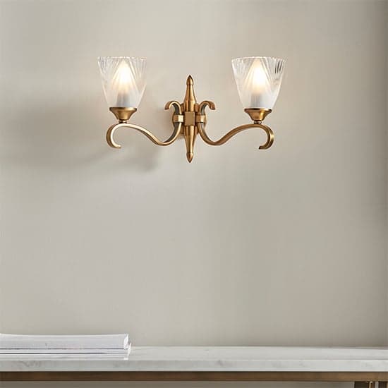 Cua Twin Wall Light In Antique Brass With Deco Glass_6