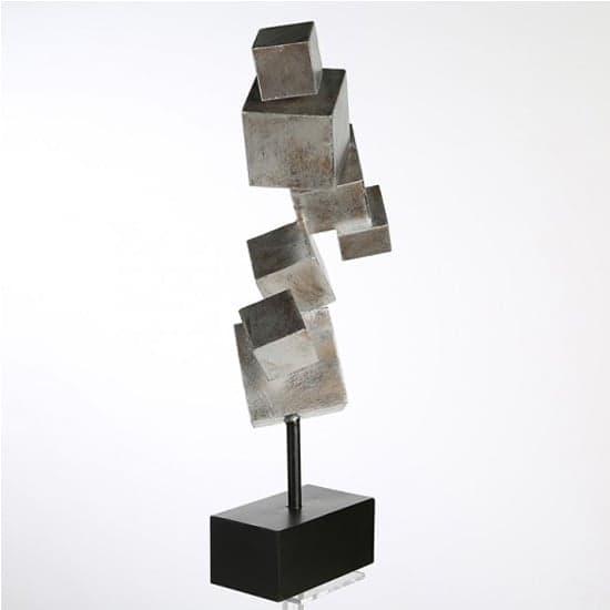 Cubes Metal Sculpture In Antique Silver With Black Base_2