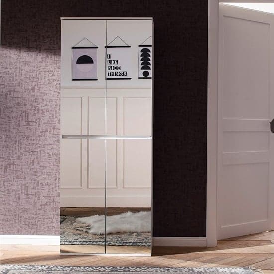 Cubix Mirrored Hallway Shoe Cupboard In White With 4 Doors_2