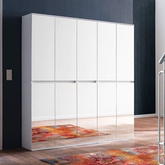 Cubix Mirrored Hallway Wardrobe Large In White With 10 Doors_1