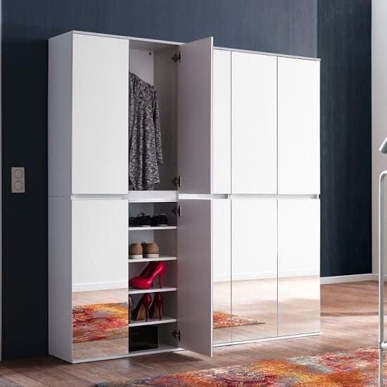 Cubix Mirrored Hallway Wardrobe Large In White With 10 Doors_2