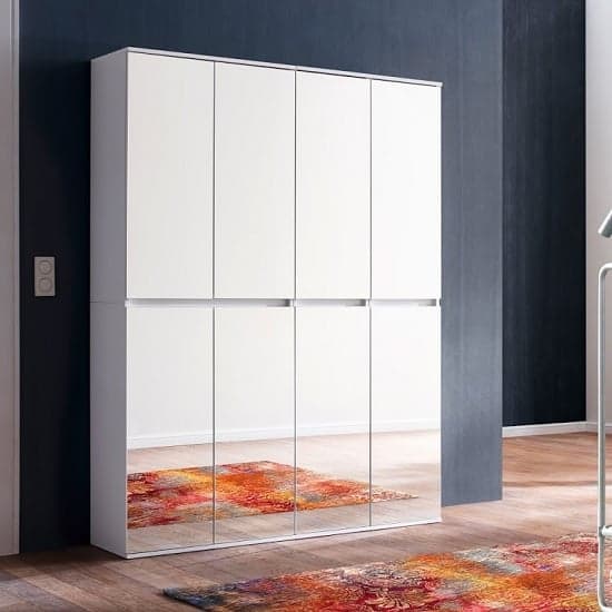 Cubix Mirrored Hallway Wardrobe Medium In White With 8 Doors_1