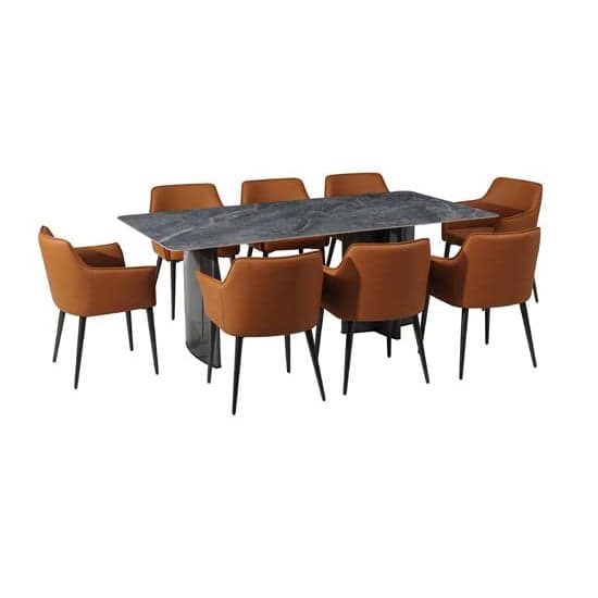 Cuneo Sintered Stone Dining Table With 6 Tan Chairs_2