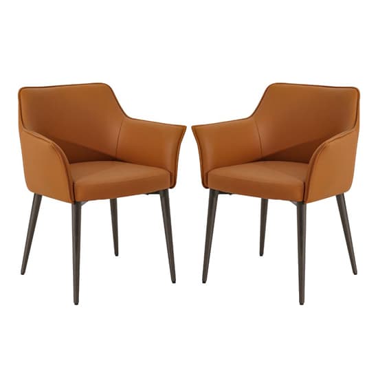 Cuneo Tan Faux Leather Dining Chairs In Pair_1