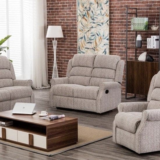 Curtis Fabric Recliner 2 Seater Sofa In Natural