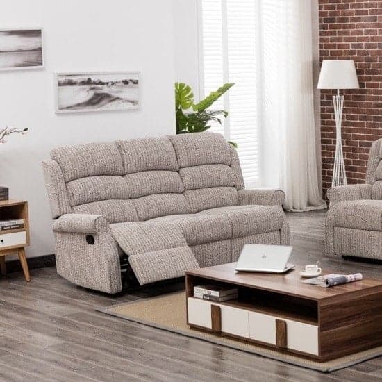 Curtis Fabric Recliner 3 Seater Sofa In Natural