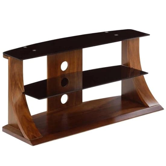 Curved Shape Plasma TV Stand In Walnut With Black Glass_2