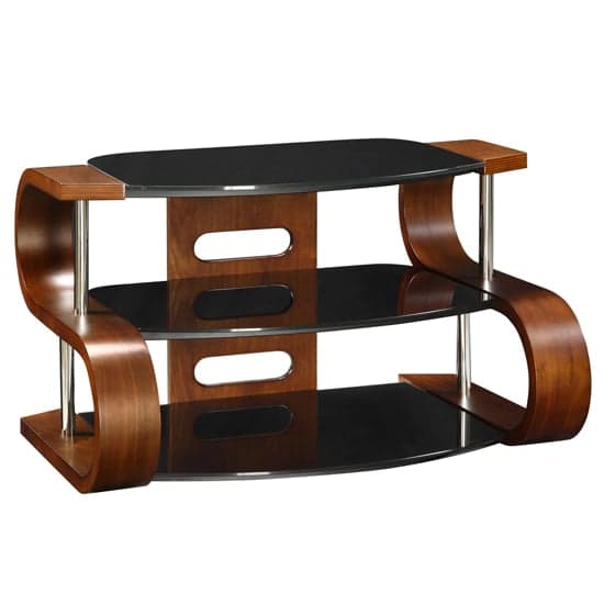 Curved Wooden LCD TV Stand Large In Walnut Veneer_2