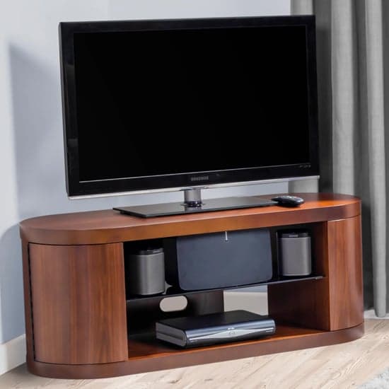 Curved Wooden LCD TV STand In Walnut Veneer_1