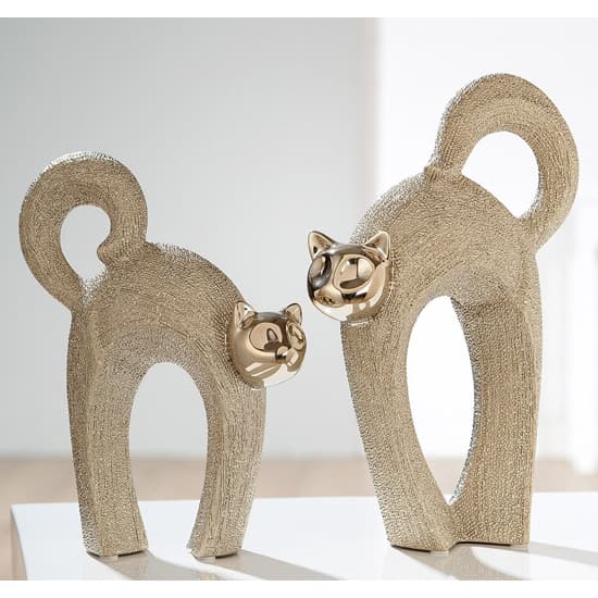 Curvee Cat Ceramic Small Design Sculpture In Cream And Gold_2