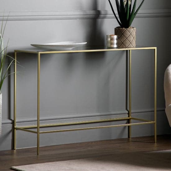 Custer Clear Glass Console Table With Champagne Metal Frame_1