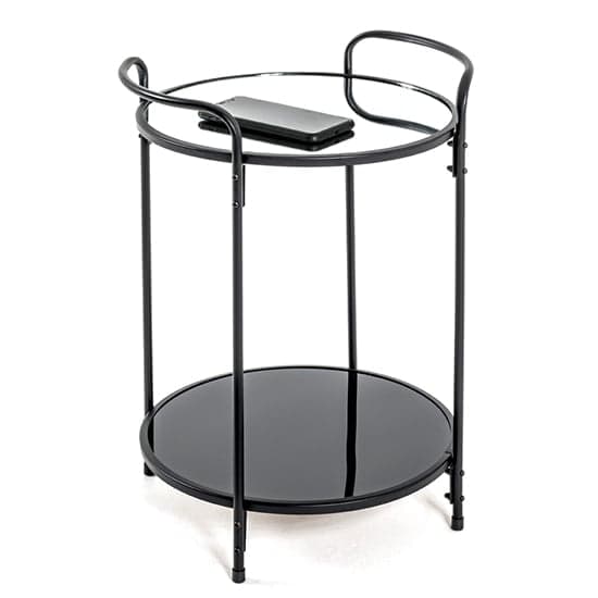Cuyahoga Round Mirrored Side Table With Black Metal Frame_1