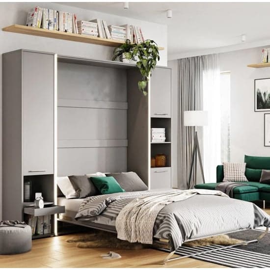 Cyan Single Bed With Storage Wall Vertical In Matt Grey LED_1